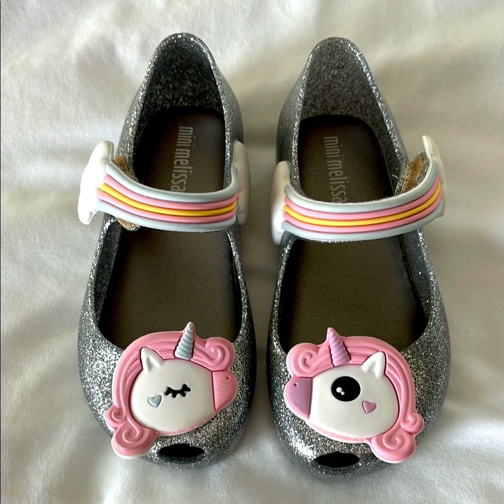 Mini Melissa Unicorn Shoes Silver Glitz Size 8 Girls